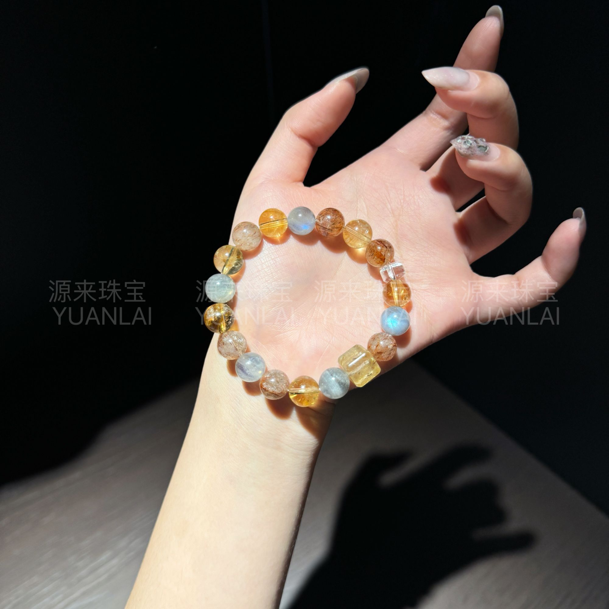 *金曦幻晶*天然黑金超七黄塔晶月光手串K