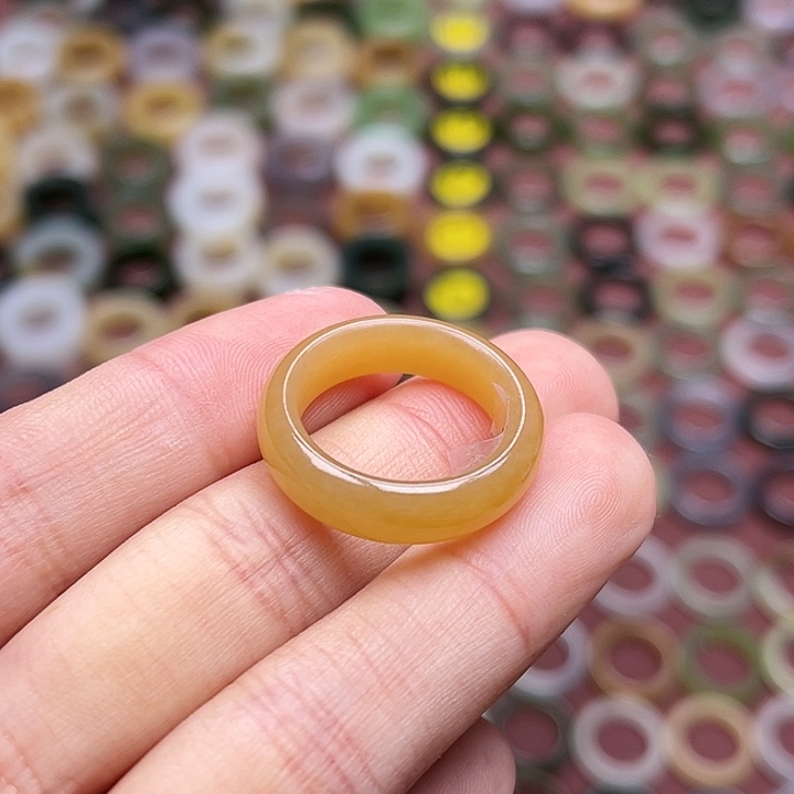 和田玉戒指未镶嵌15码橘金糖