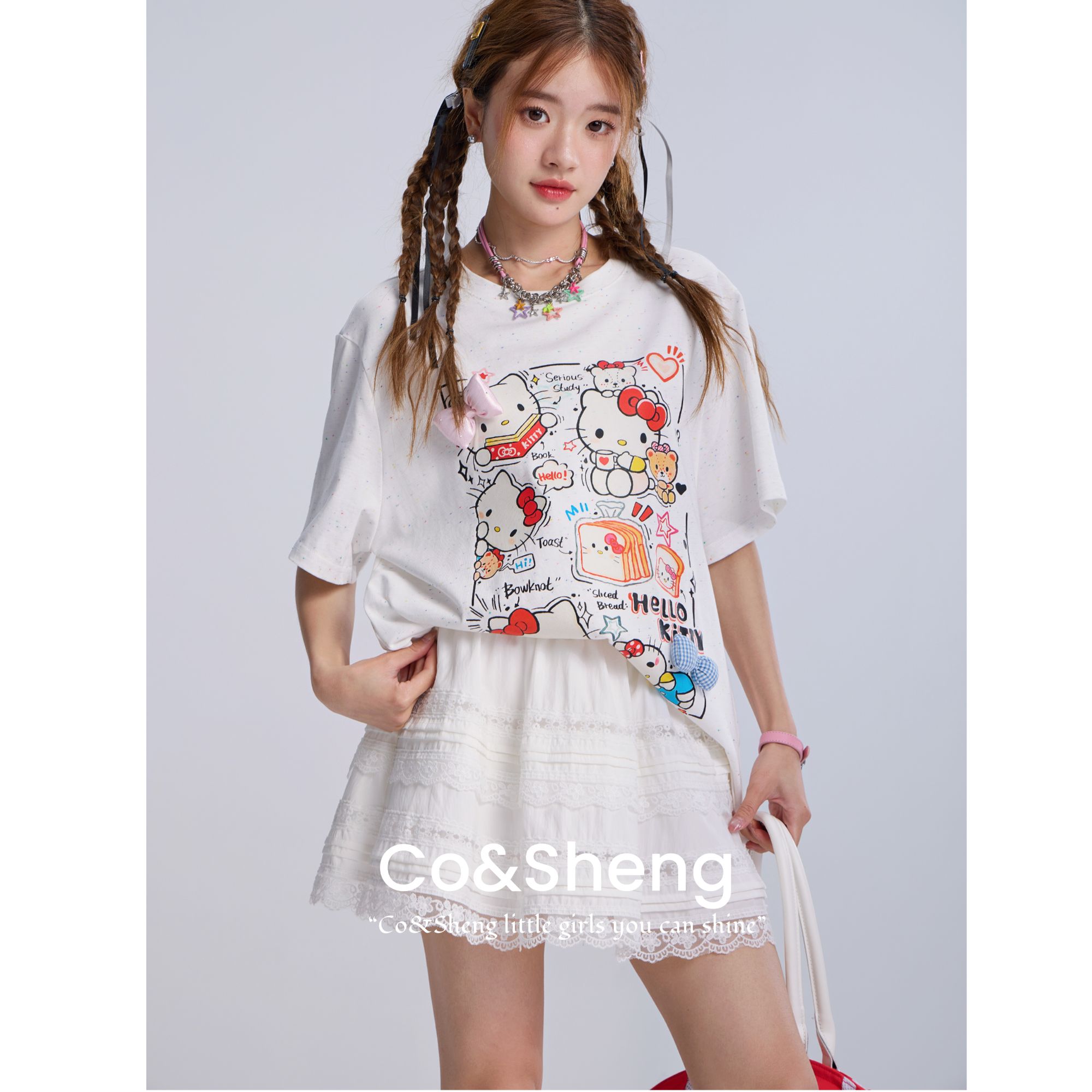 kitty/cosheng重生150小个子时尚舒适宽松印花T恤街头时尚百搭