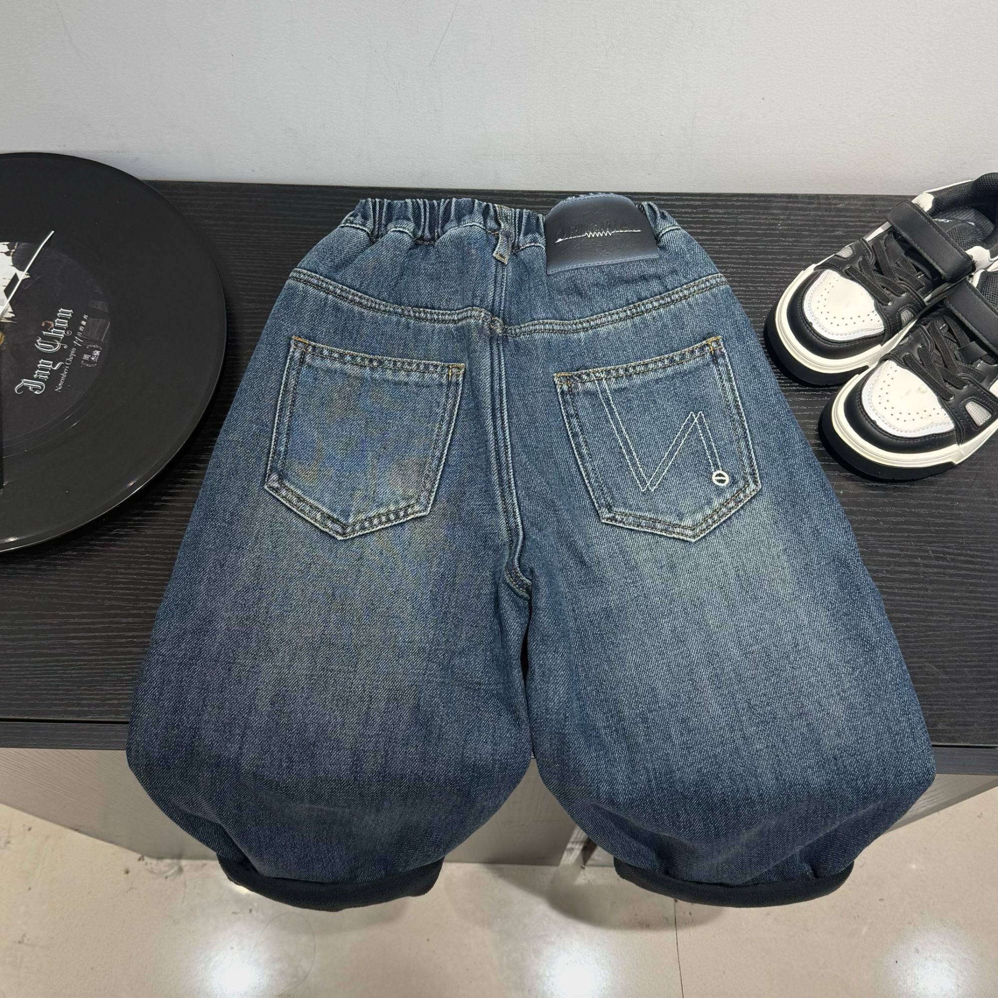 【小潮童】D2590儿童冬装2025新款男童时髦加绒加厚一体绒牛仔裤
