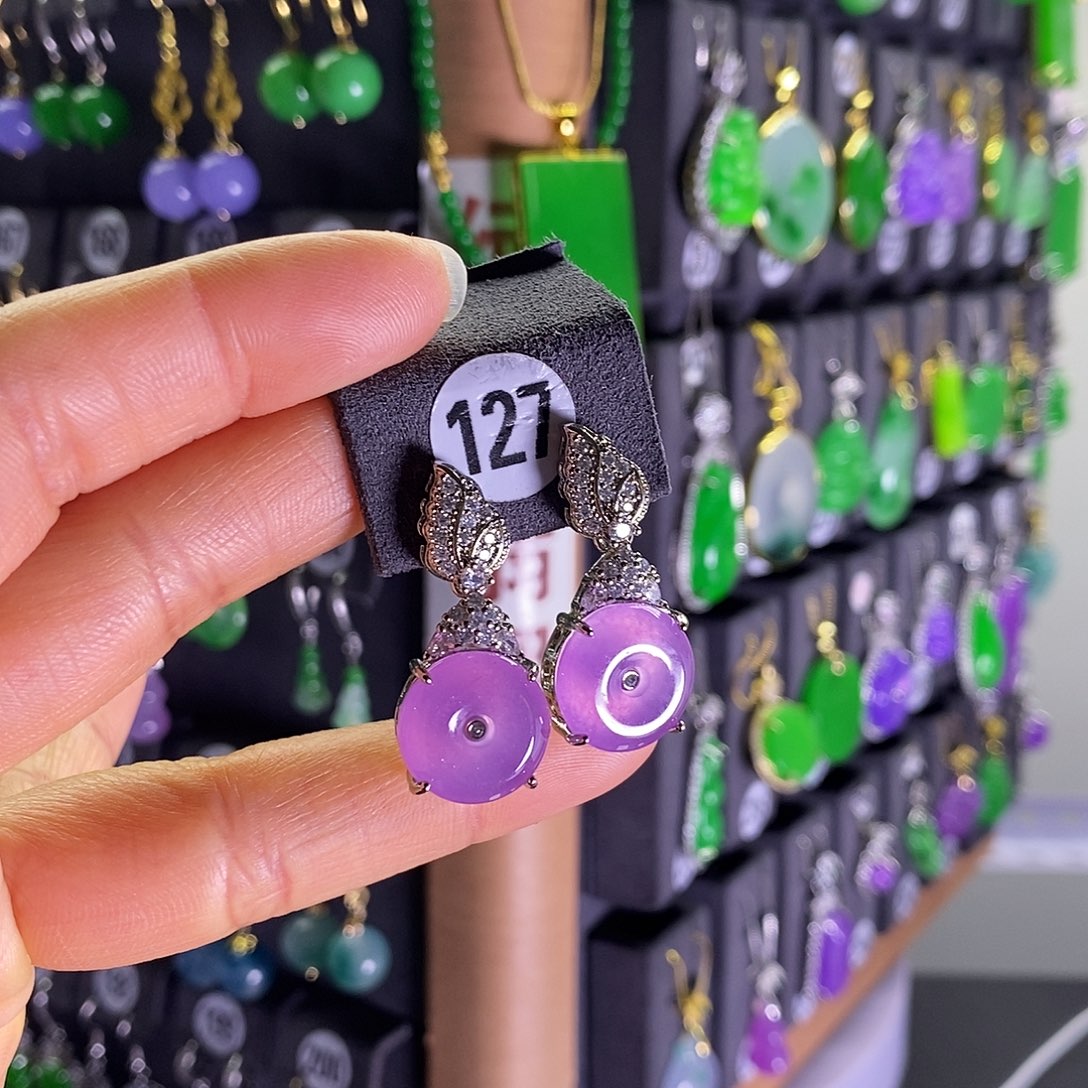 银S925镶嵌翡翠耳饰127