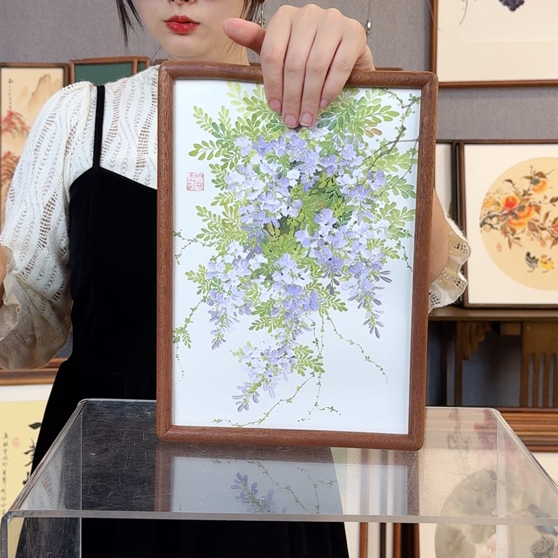 国画纯手绘，纯手写带框尺寸：23×32厘米