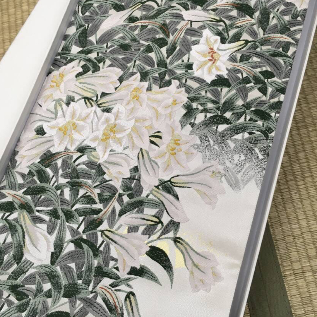 珍珠箔全新未使用百合花西阵织面料