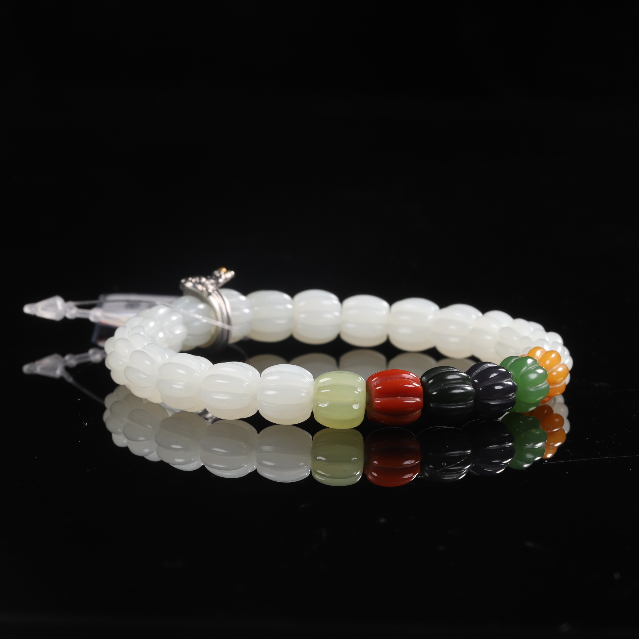 【汪氏精品】和田玉白彩瓜珠多宝8.5mm手串 多样性发其一 1716-F032