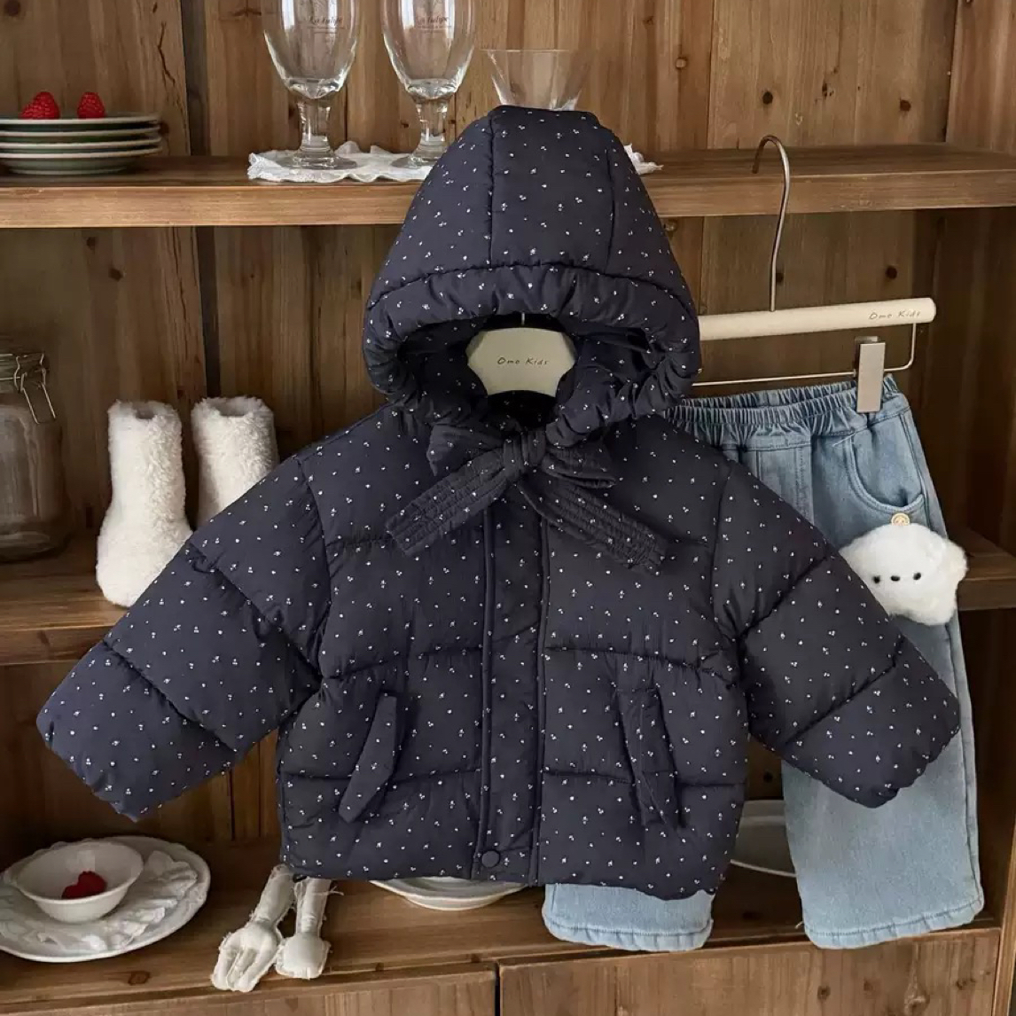 【KL】女童韩版保暖棉服25冬季新款田园百搭碎花防跑棉外套百搭连帽