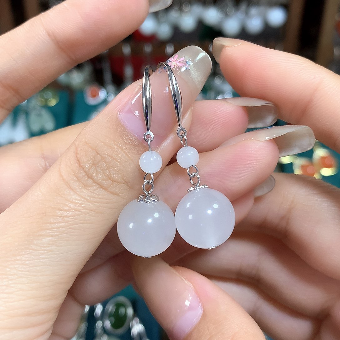 石英质玉（金丝玉）耳饰银S925镶嵌卡12左右