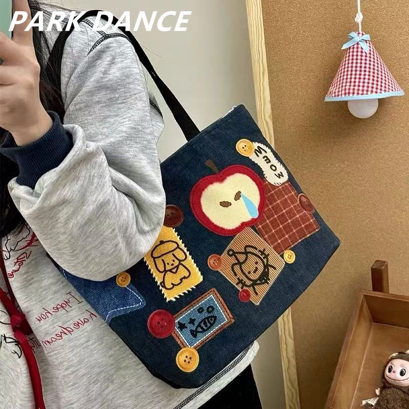 PARK DANCE新款蓝色苹果印花托特包