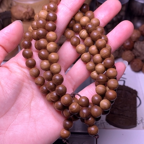 檀香木手串/手链檀香黑肉0.8/108横纹虎皮沉