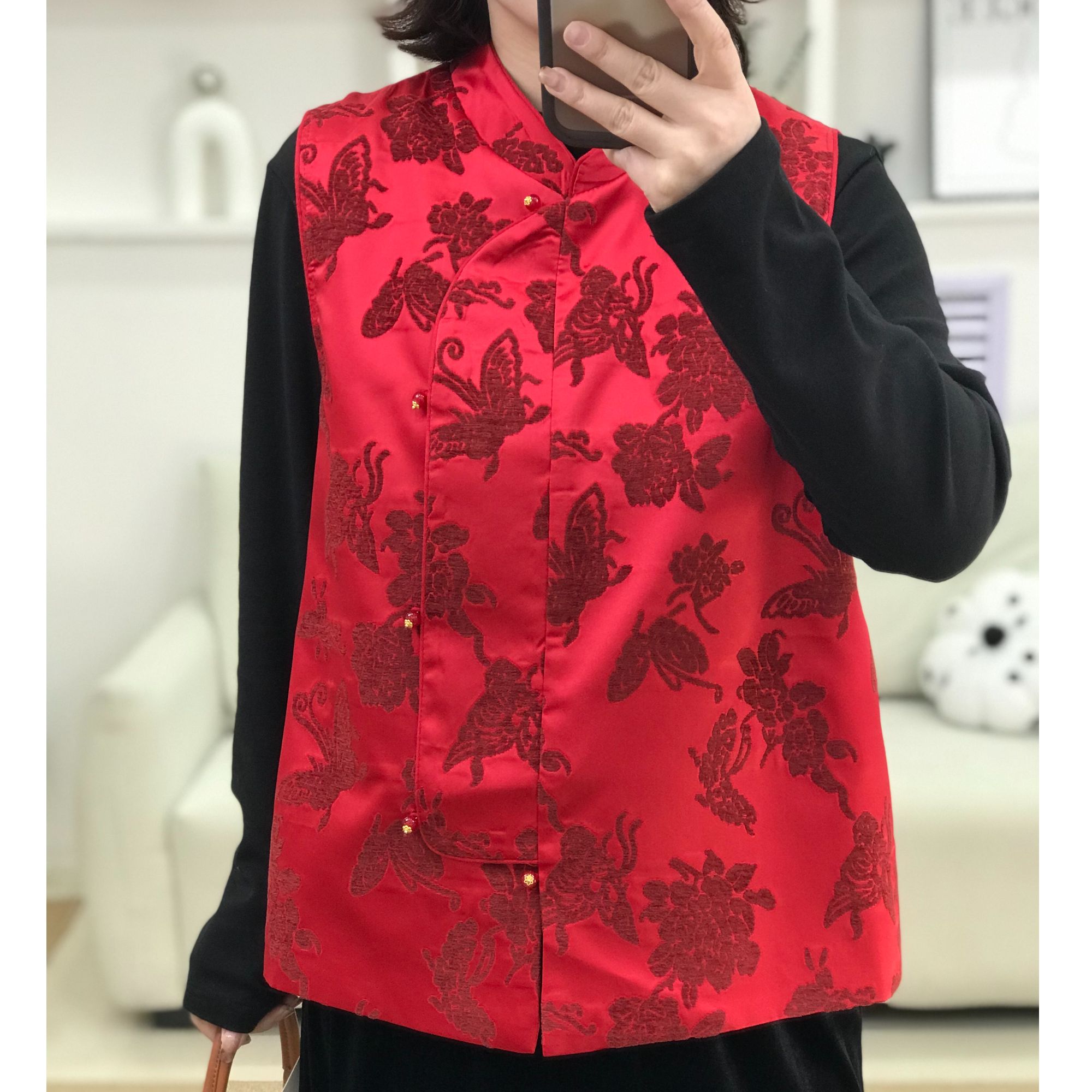 {莹莹推荐}5216冬季大码女装重工国风蝴蝶拓印马甲