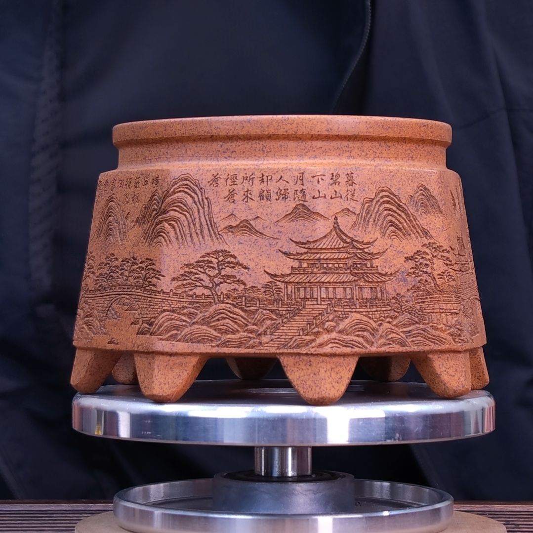 紫砂花盆同喜同喜