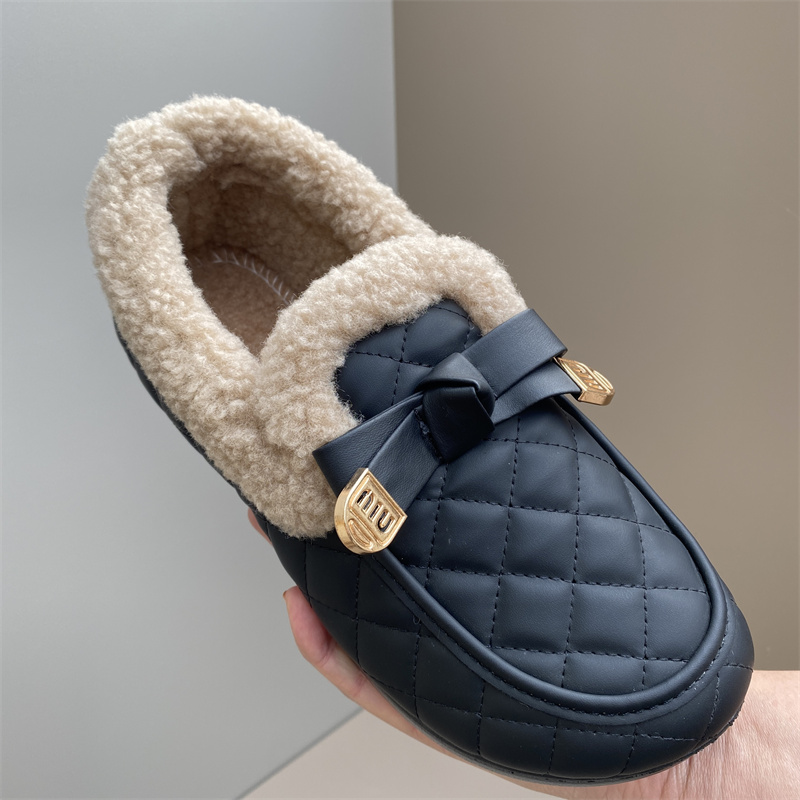 2025冬季女棉鞋防水防滑一脚蹬豆豆鞋加绒加厚软底时尚保暖乐福鞋