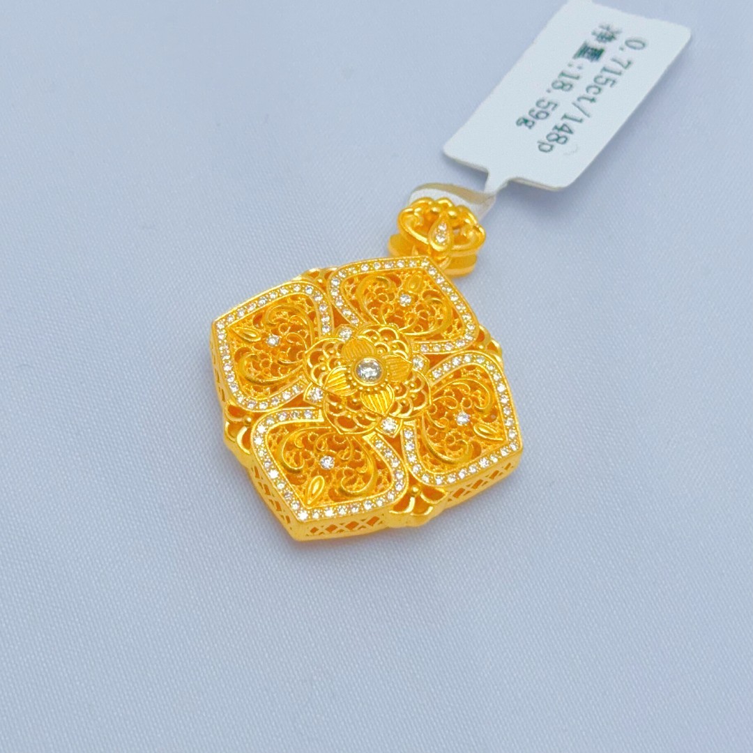 【金金珠宝】足金999 古法镶嵌系列  四方如意锁包吊坠