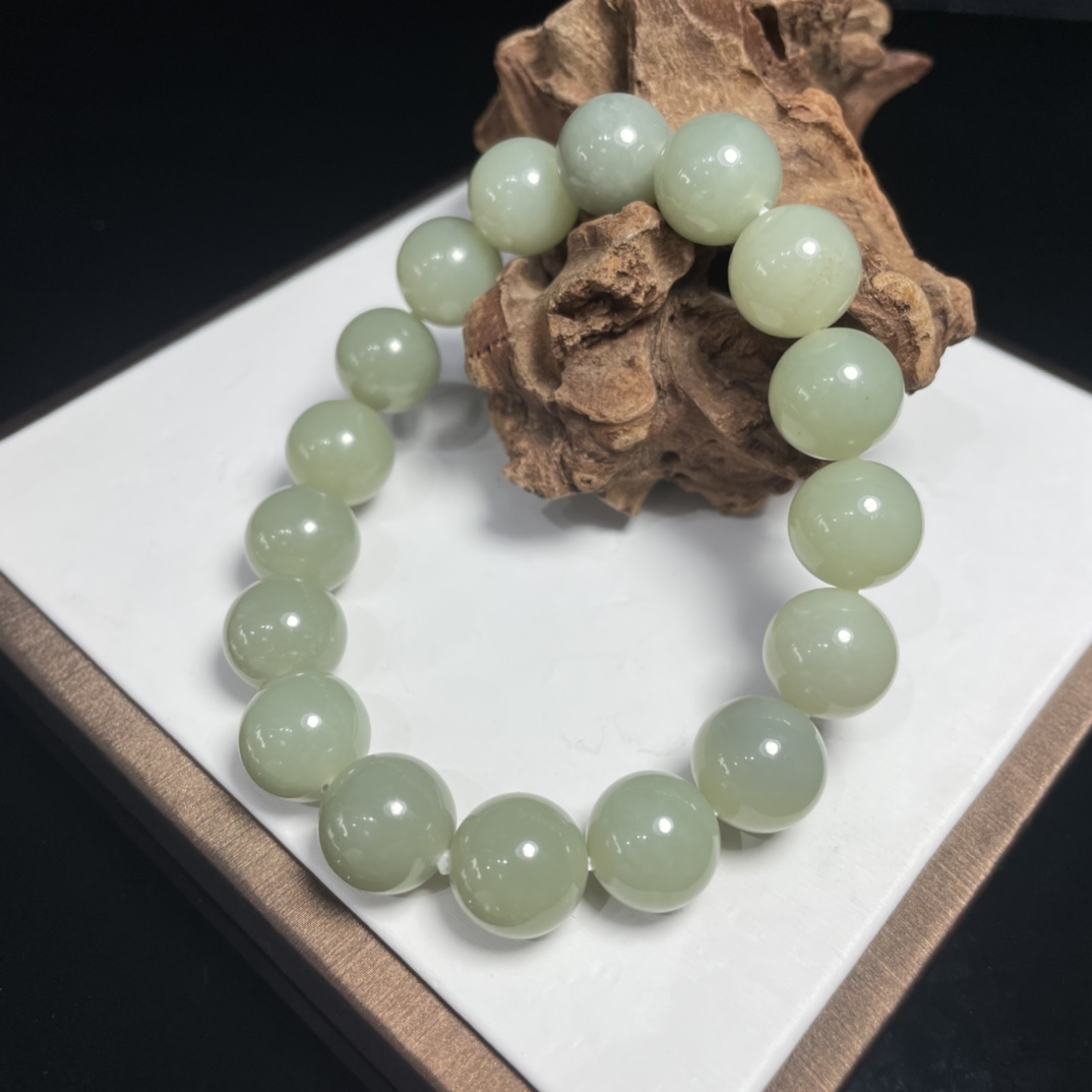 手链天然和田玉手串青色单圈圆珠项链包邮新款时尚百搭气质挂件