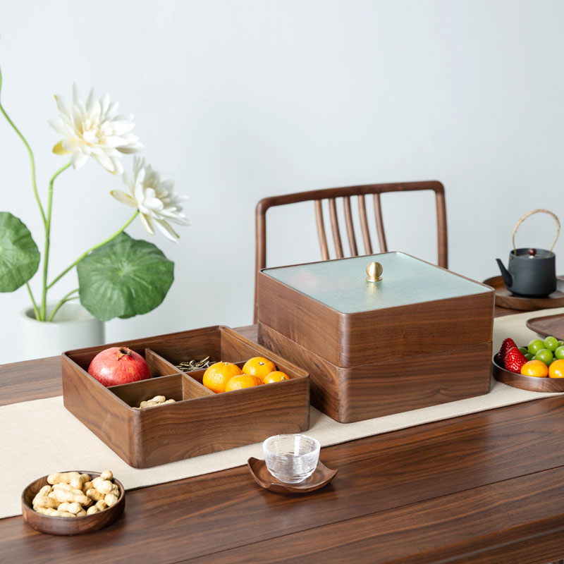 （在仓浮力）唐起店北美黑胡桃糖果盒收纳盒四宫格多格 26*26*8