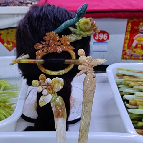 漆***雀蛇纹石玉未镶嵌发饰