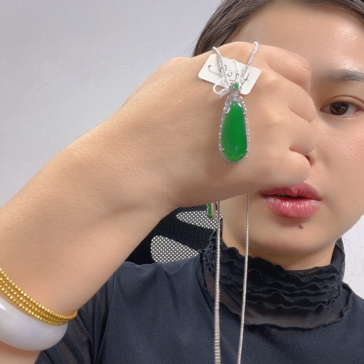 翡翠银S925镶嵌吊坠(不含链)