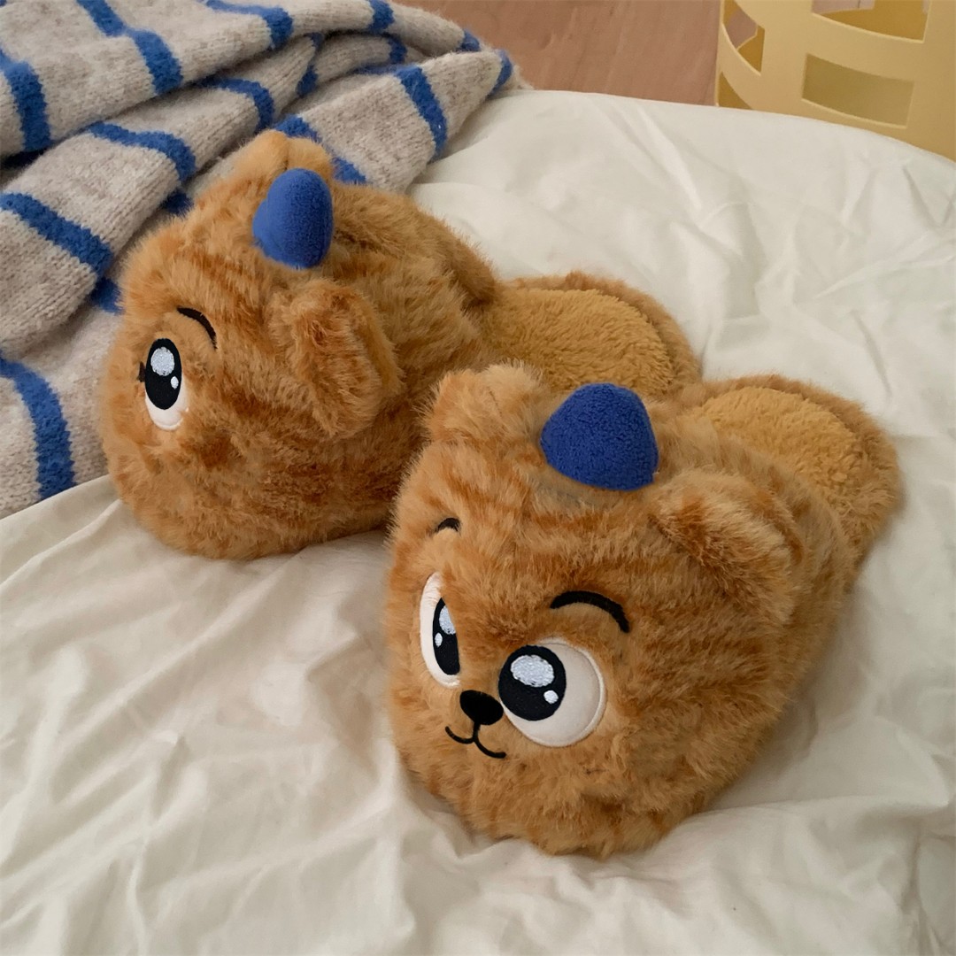 细细条 冬季新款趣味可爱小老虎毛毛鞋女居家保暖舒适防滑棉拖鞋