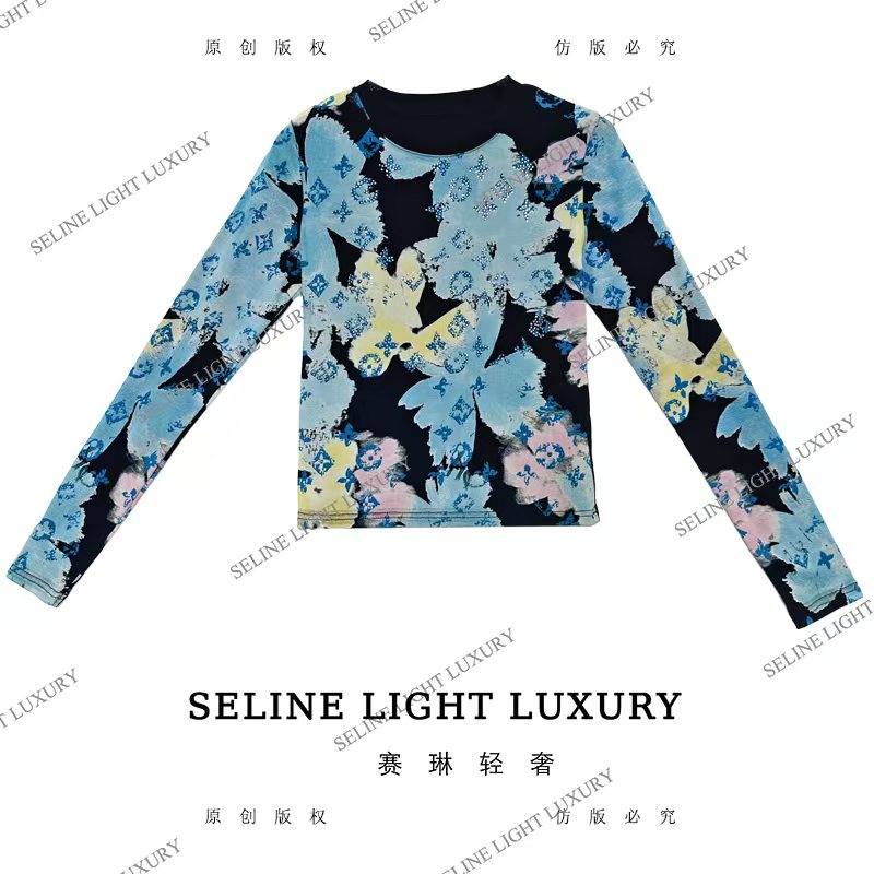 【25Q-609】七 2025 SELINE 新款印花时尚轻奢气质长袖T恤