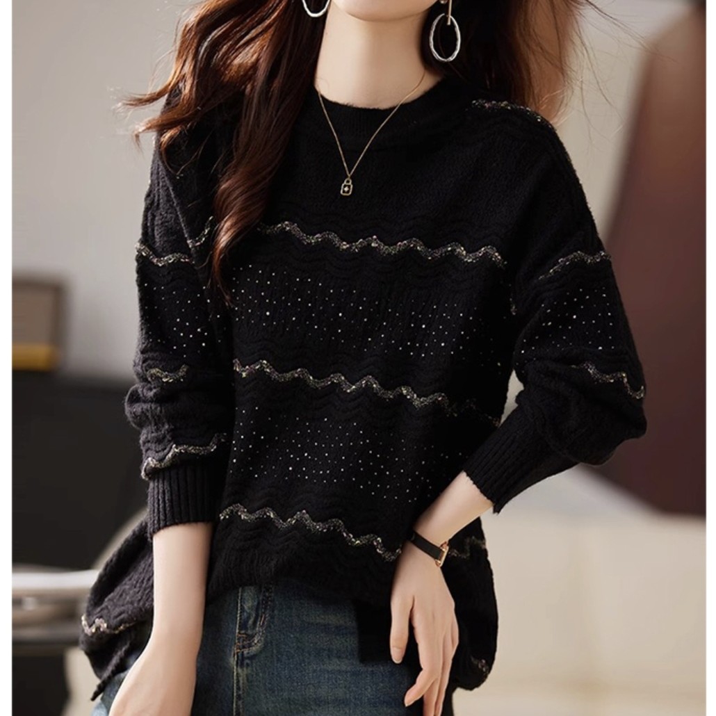 12778（42）圆领时尚毛针织衫上衣长袖宽松型休闲风毛衣