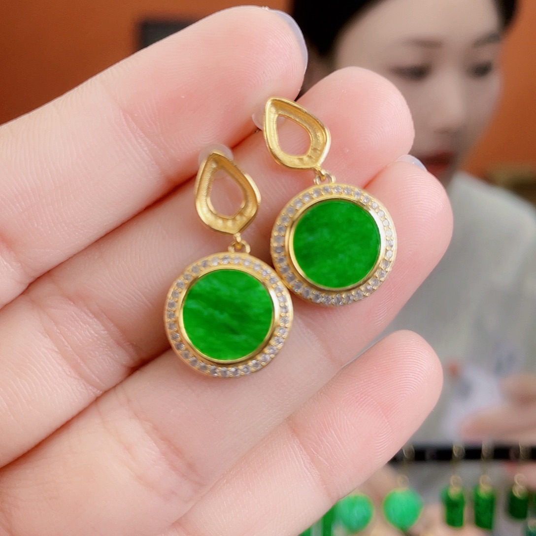 翡翠银S925镶嵌耳饰