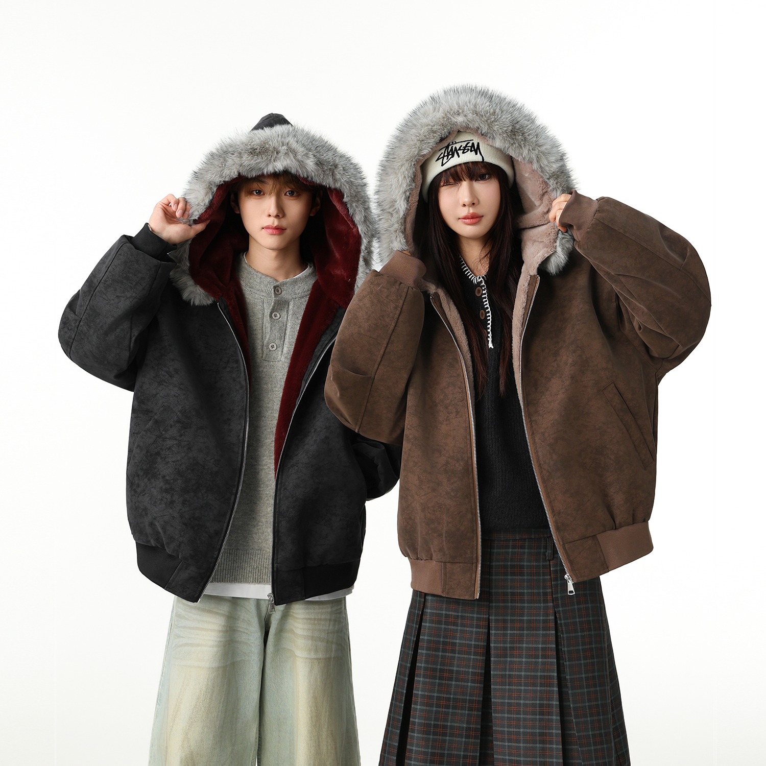 【明星同款】MANRE SHOW 座山雕可拆卸仿兔绒加厚冬款外套