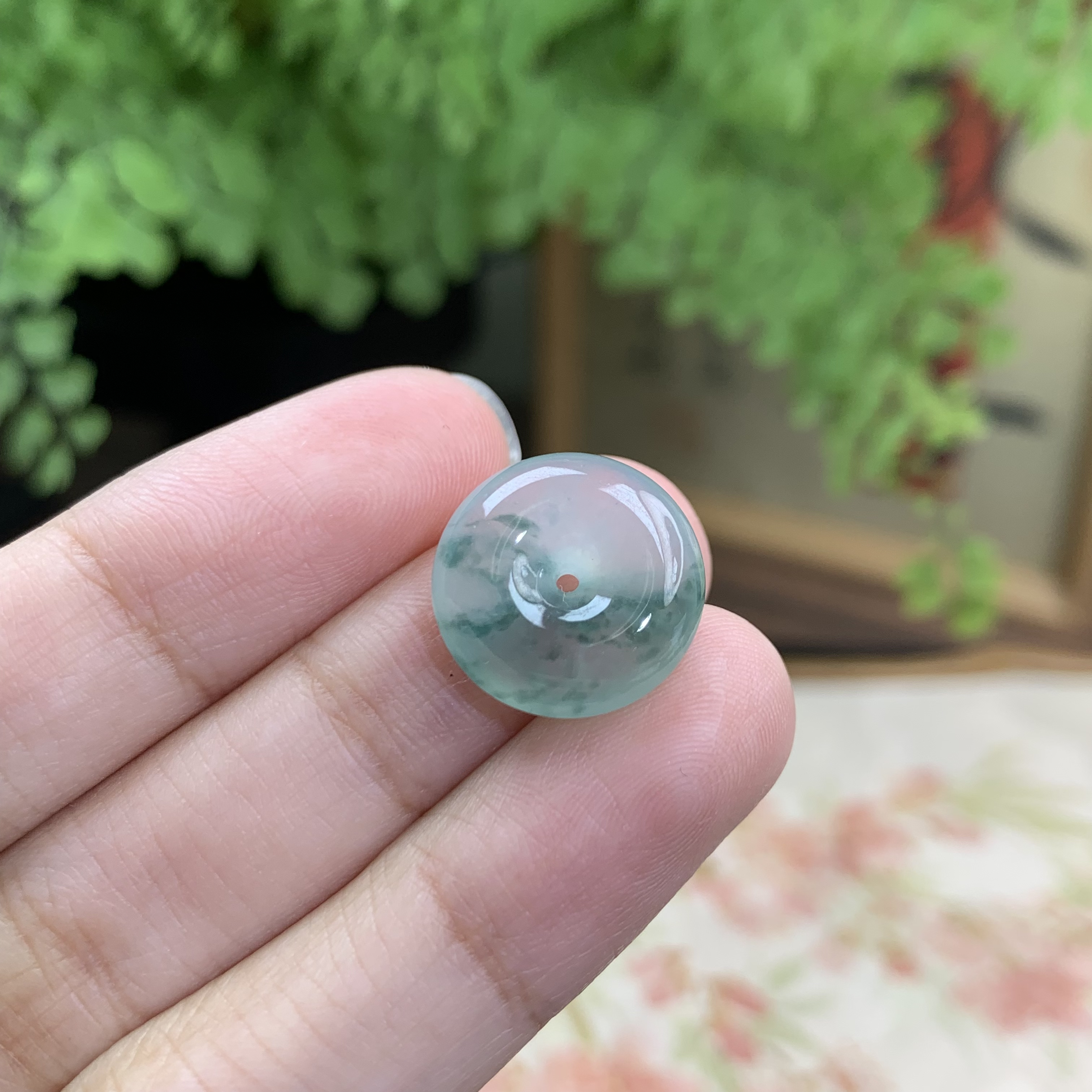 仙子翡翠冰种起光飘蓝花半山水小平安扣吊坠缅甸翡翠A货手绳宝宝