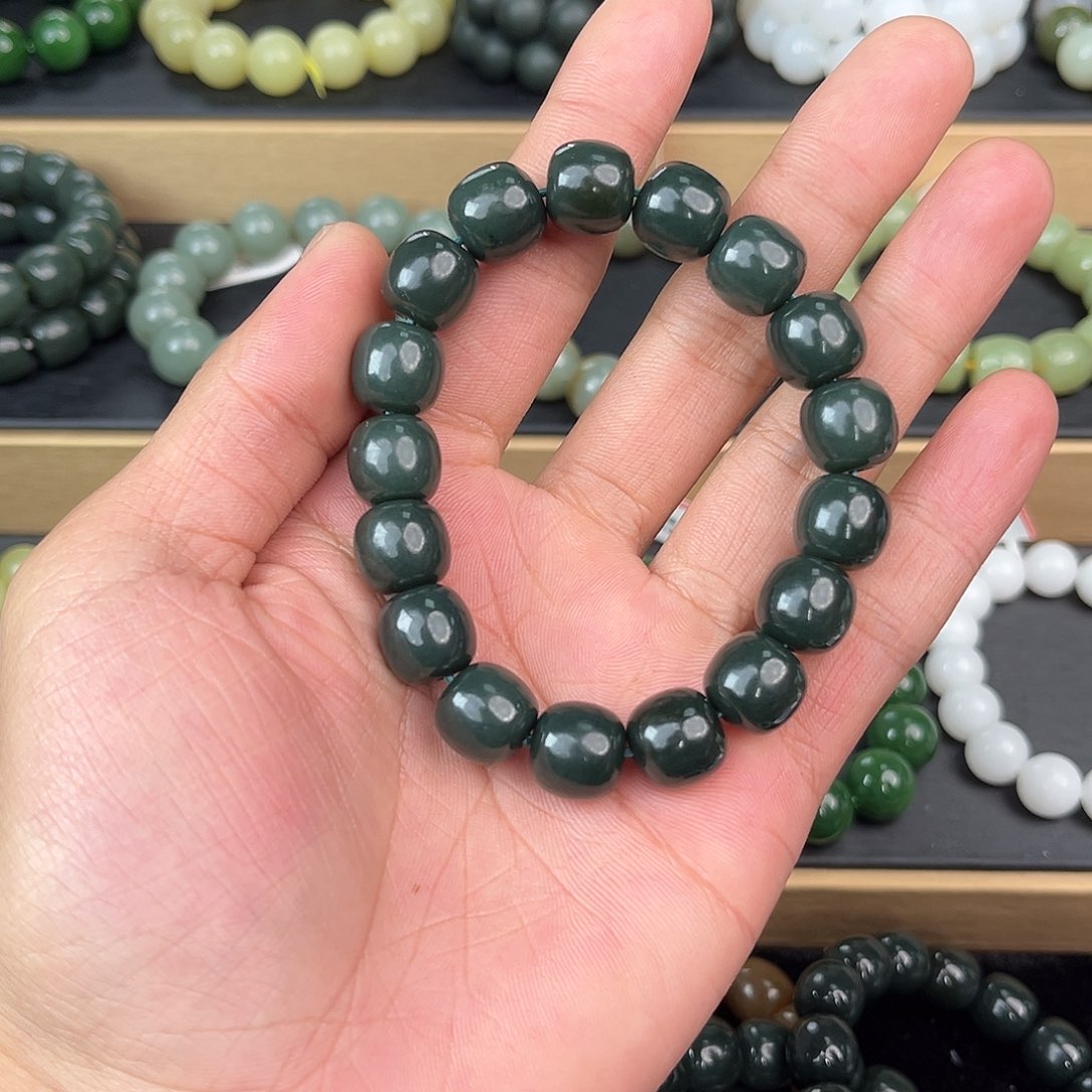 和田玉手串未镶嵌纯天然新疆和田玉且末蓝12mm