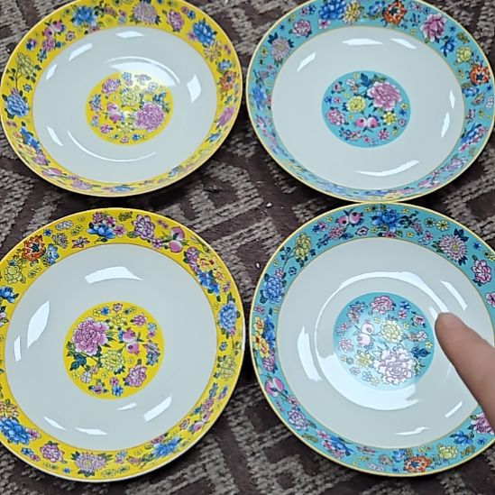 瓷片微瑕珐琅彩万花8寸4个深盘66666666