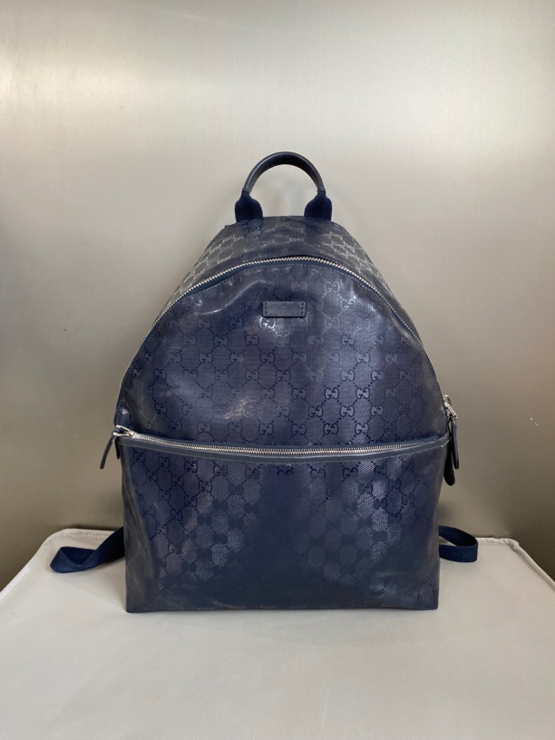 95新 GUCCI/古驰 蓝色水晶pvc双G logo双肩包背包通勤包zp123