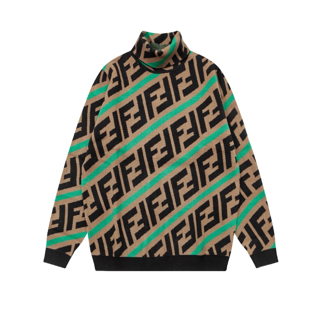 未使用 FENDI/芬迪 斜纹老花FF高领毛衣 棕色/52