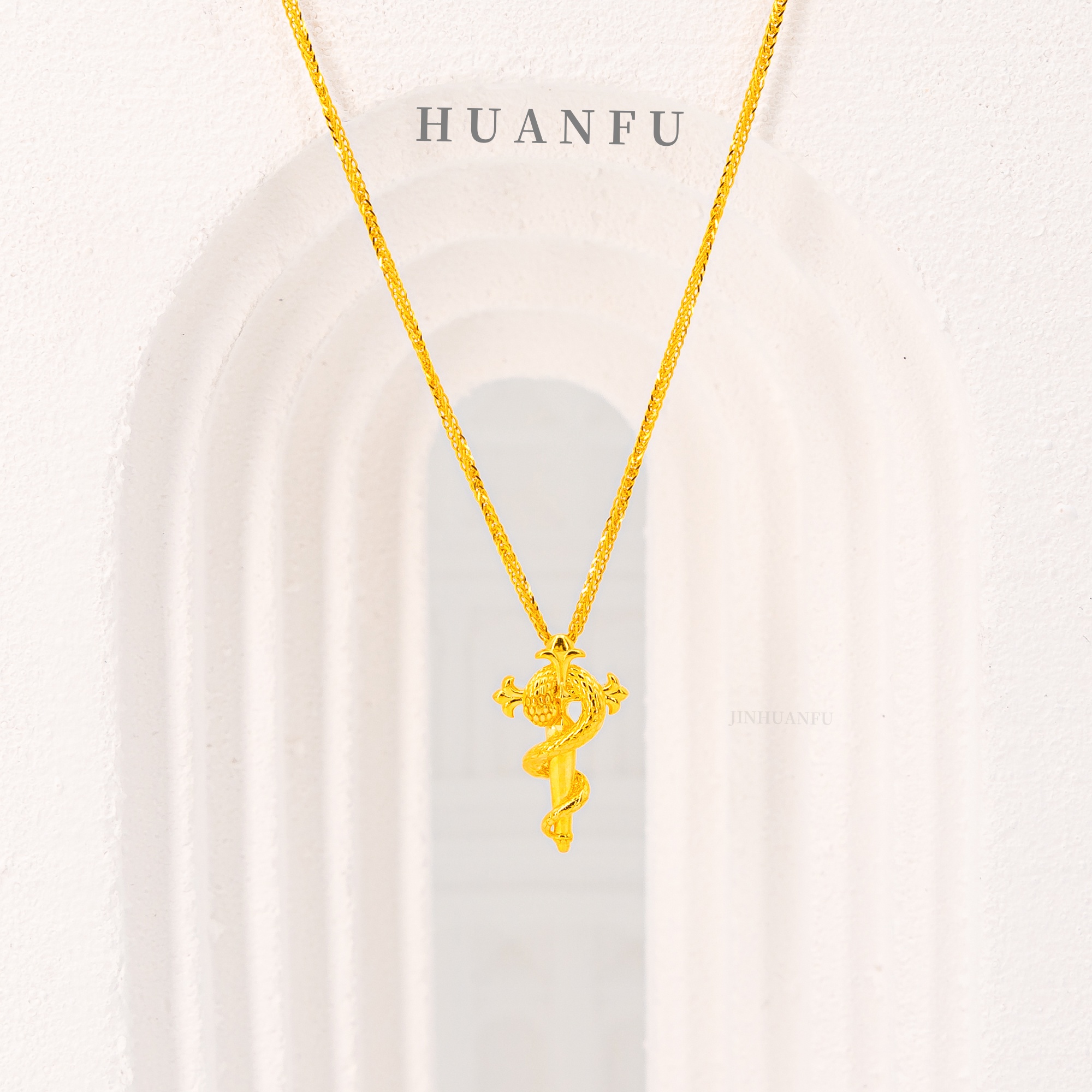 坠链均足银  蛇盘十字套链气质轻奢时尚古法百搭