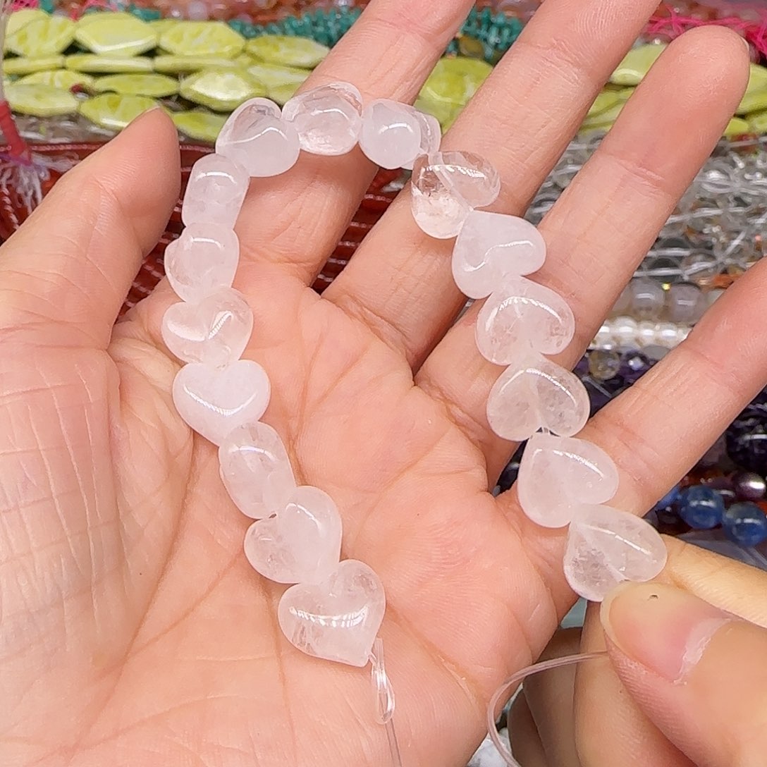 玛瑙/玉髓合金珠宝半成品白水晶爱心12mm半条