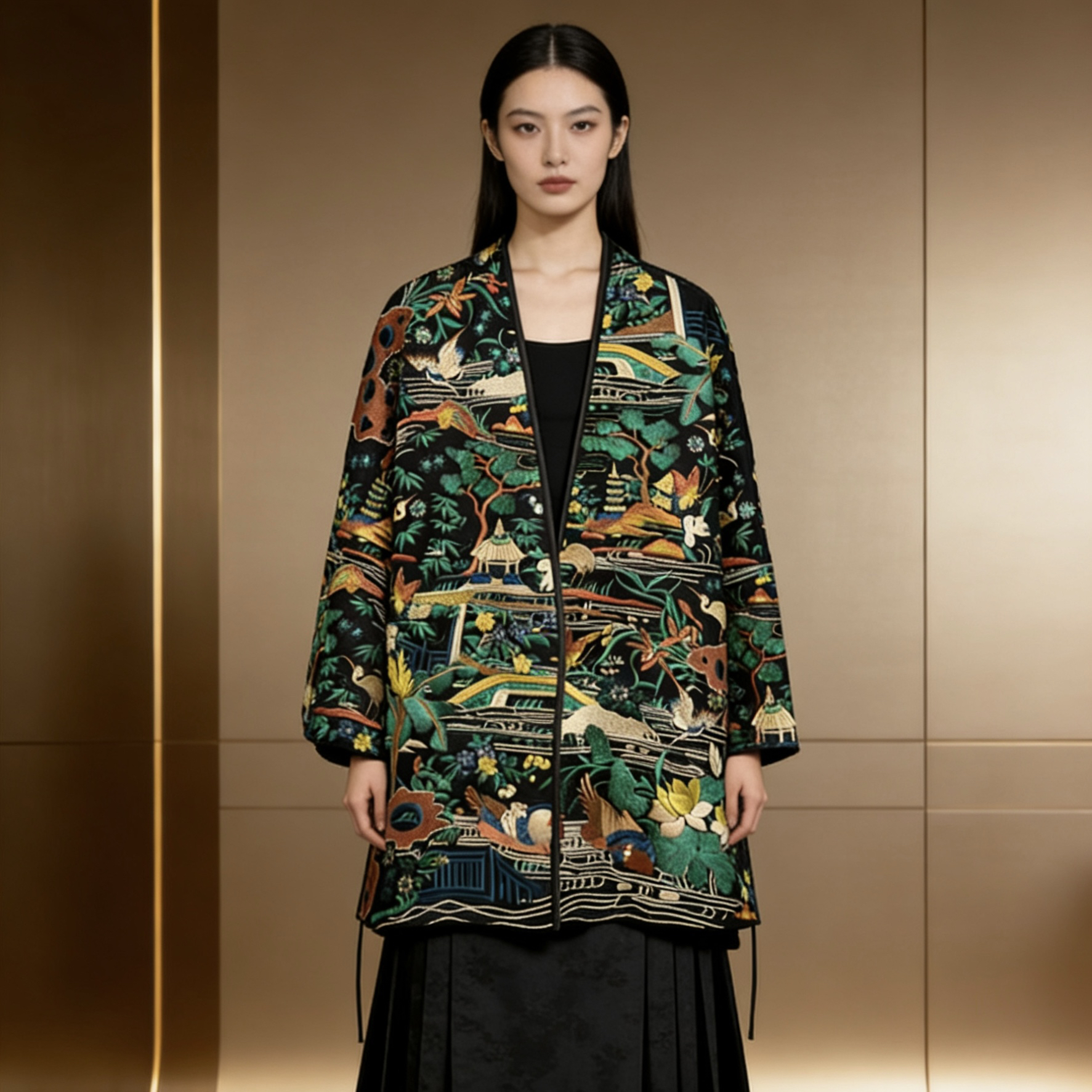 岚盈栖6055提花缎重工刺绣国风短款夹衣外套百搭休闲上衣气质