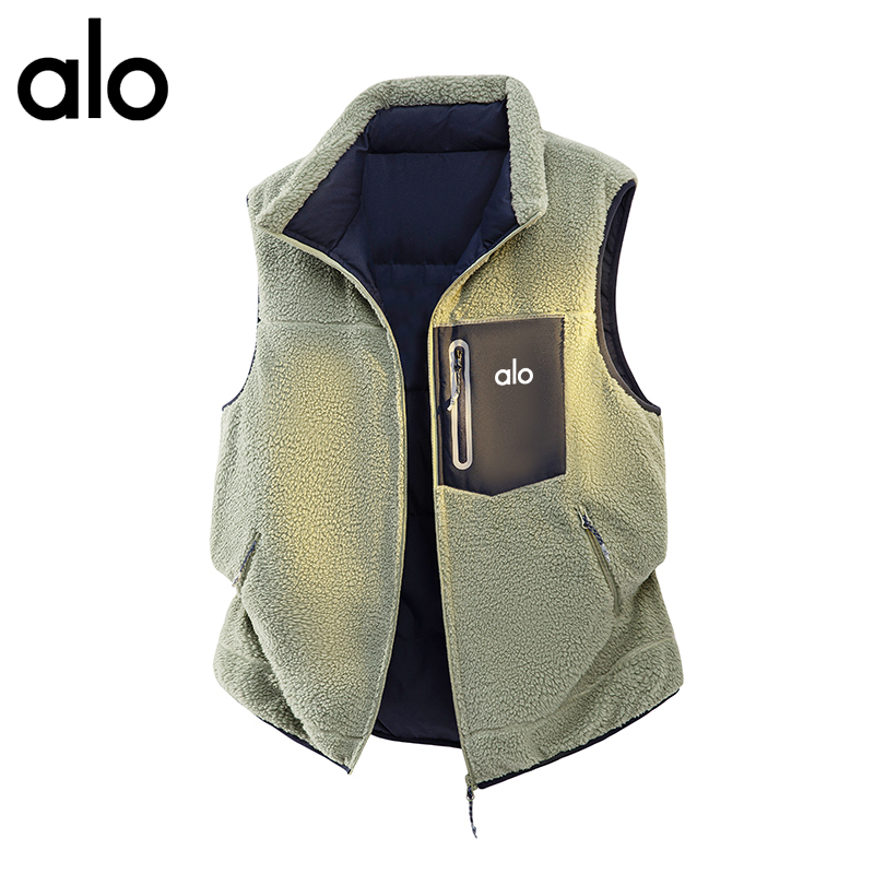 alo秋冬保暖新款羊羔绒双面穿羽绒马甲男女款保暖坎肩背心羽绒