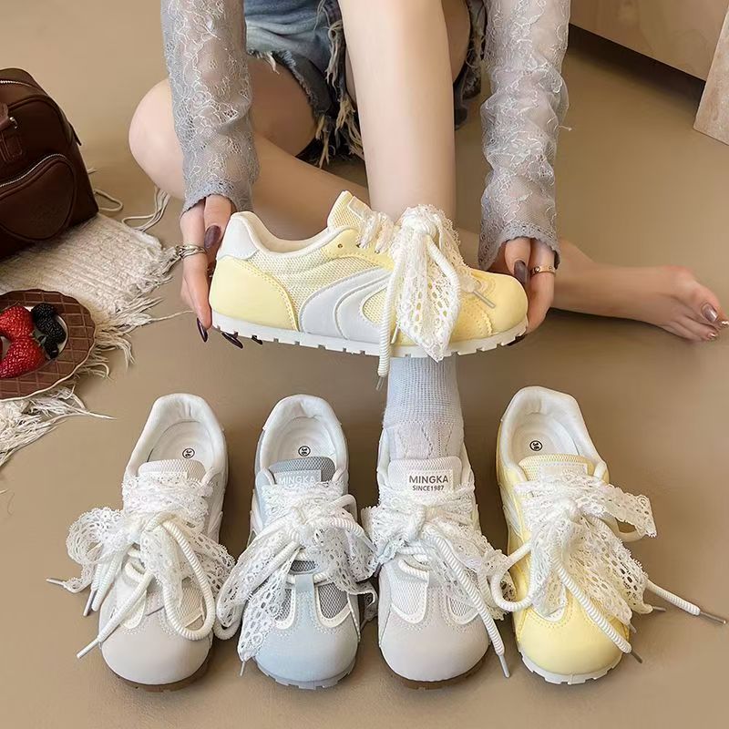 2025款蕾丝小众复古芭蕾风德训鞋女透气春夏季平底运动休闲板鞋T1