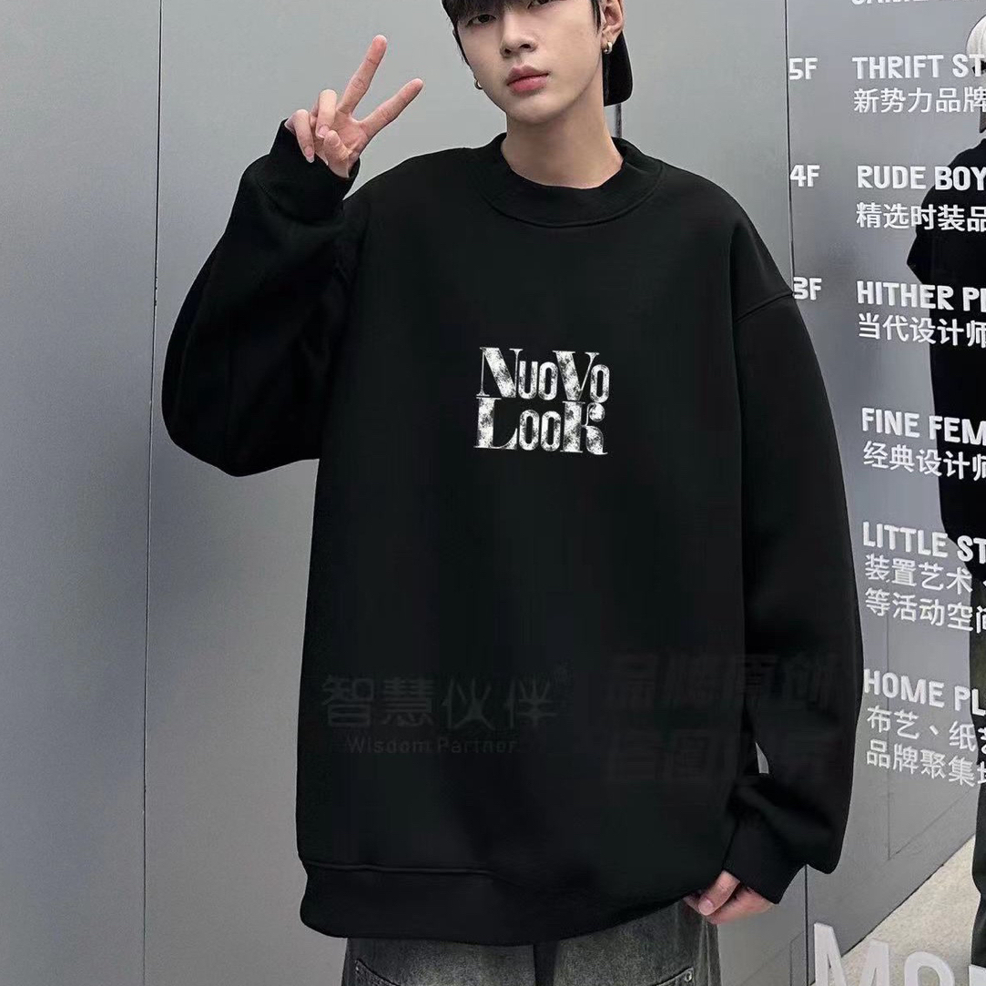 775007#青少年印花长袖男高中生宽松版卫衣港风加厚冬季少女风