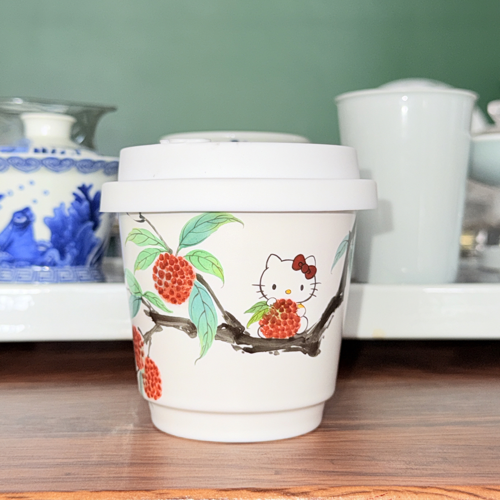 景德镇陶瓷手绘荔枝Kitty咖啡杯系列