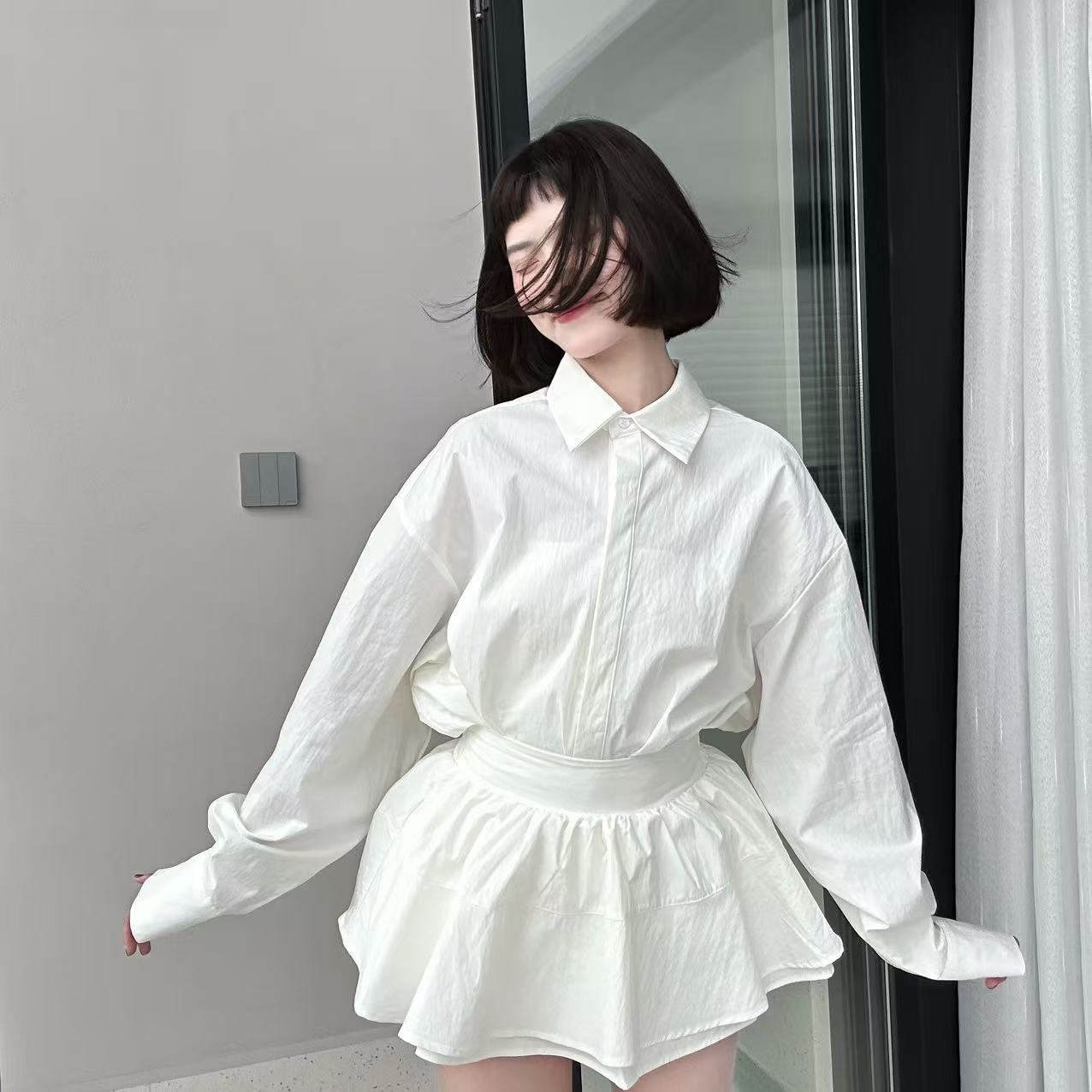 wyd小樱桃 【纯白】开春衬衫短裙套装