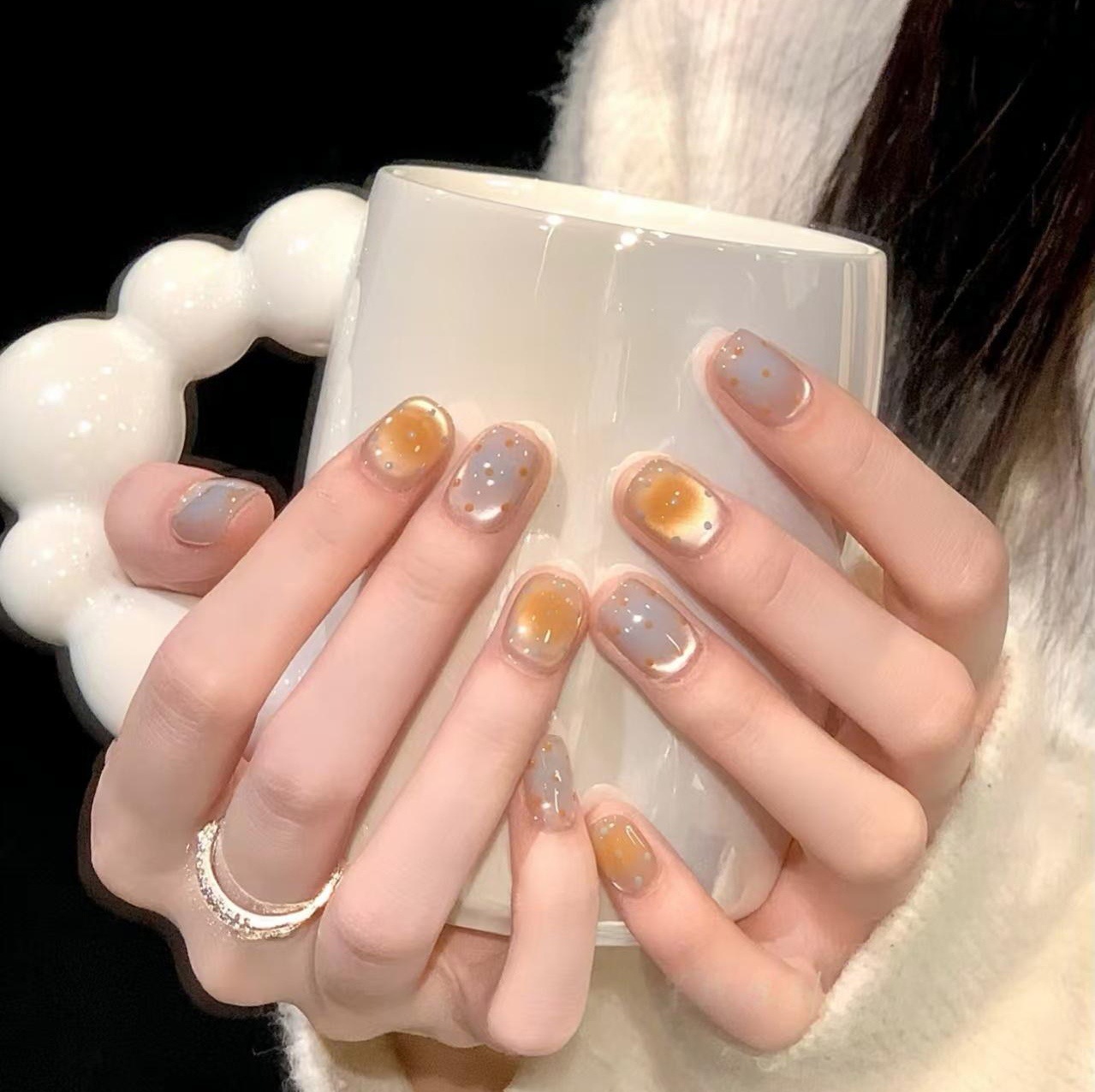【芝士海盐波点】十片装穿戴甲 清新跳色猫眼美甲 显白波点甲片 