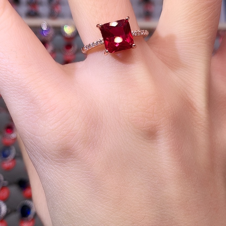 红宝石戒指银S925镶嵌