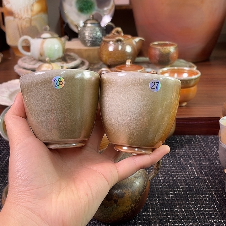 柴烧中白泥精品对杯