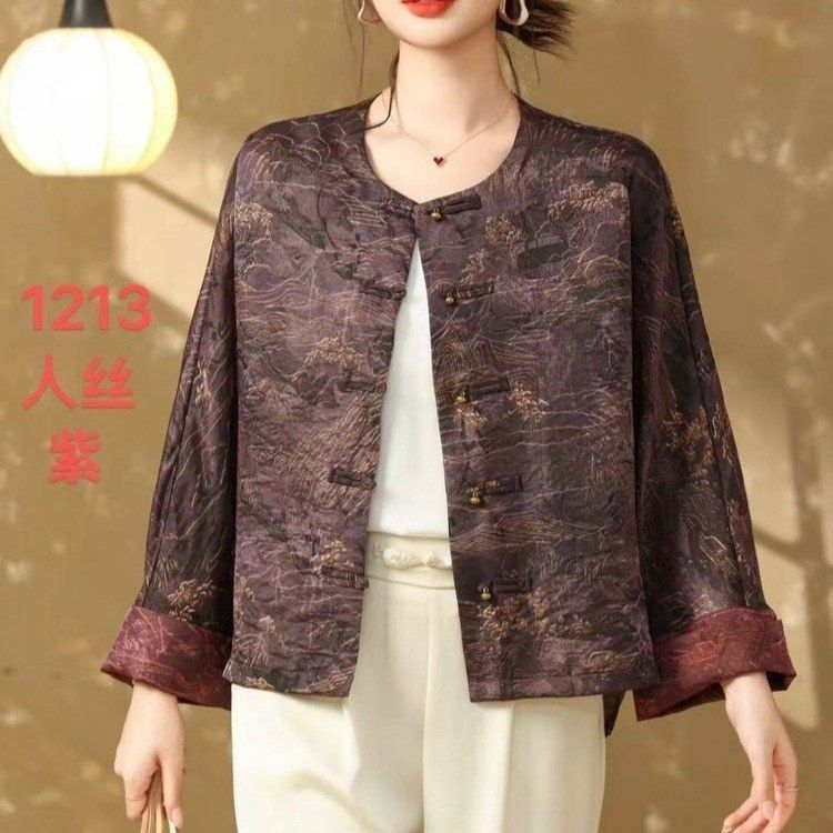 2025年秋季新款人丝国风印花盘扣圆领外套女03