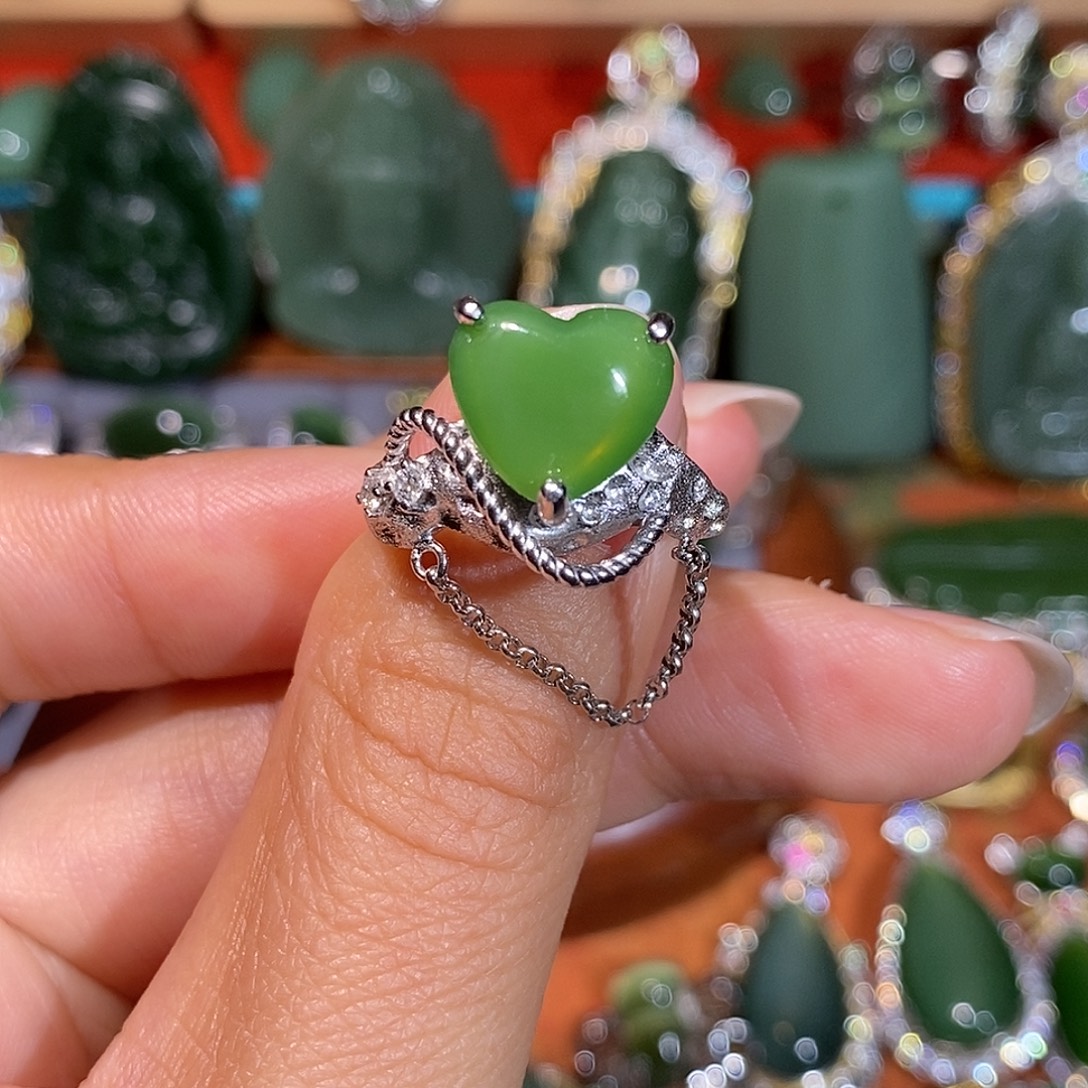 和田玉（碧玉）银S925镶嵌戒指