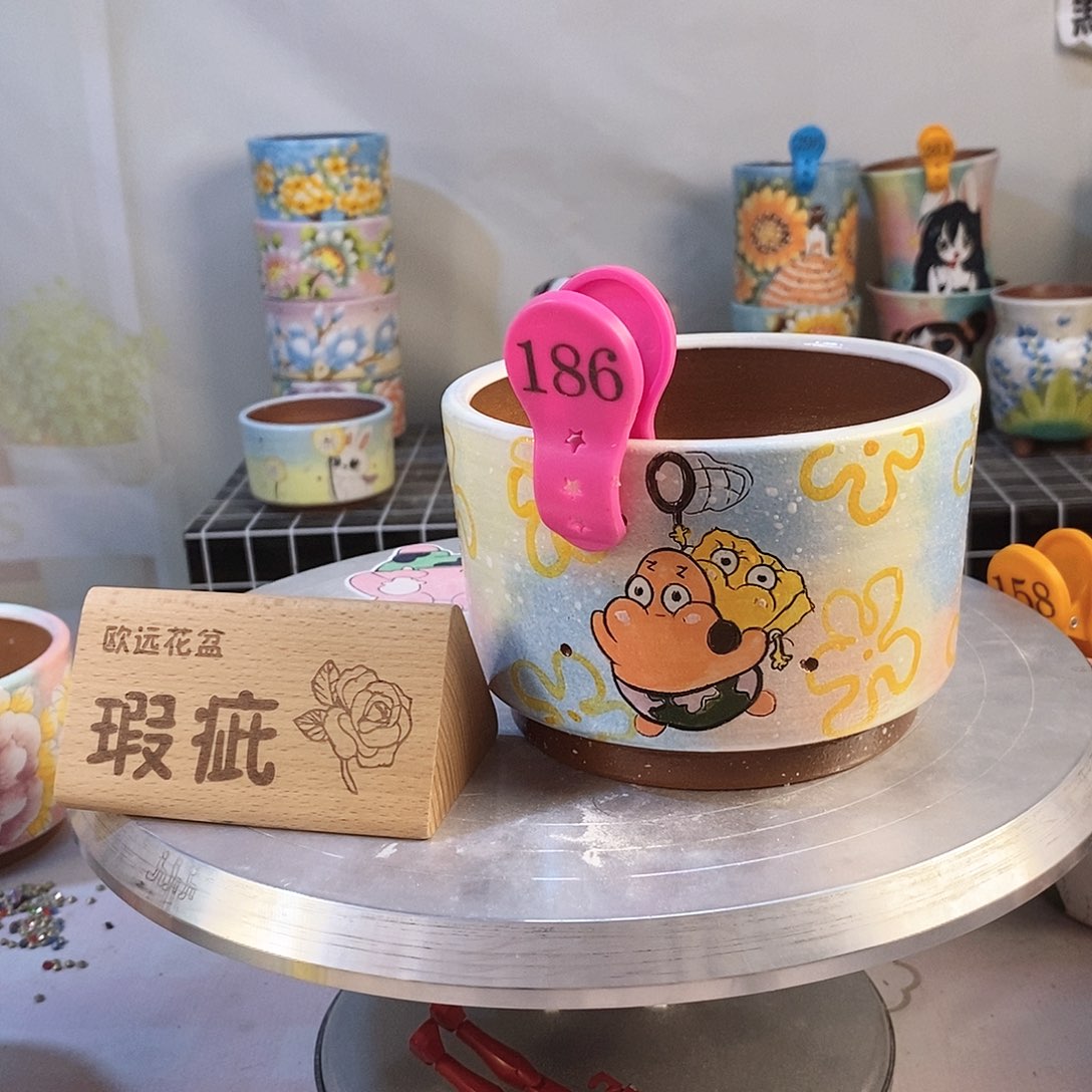 紫砂花盆红陶手绘花盆