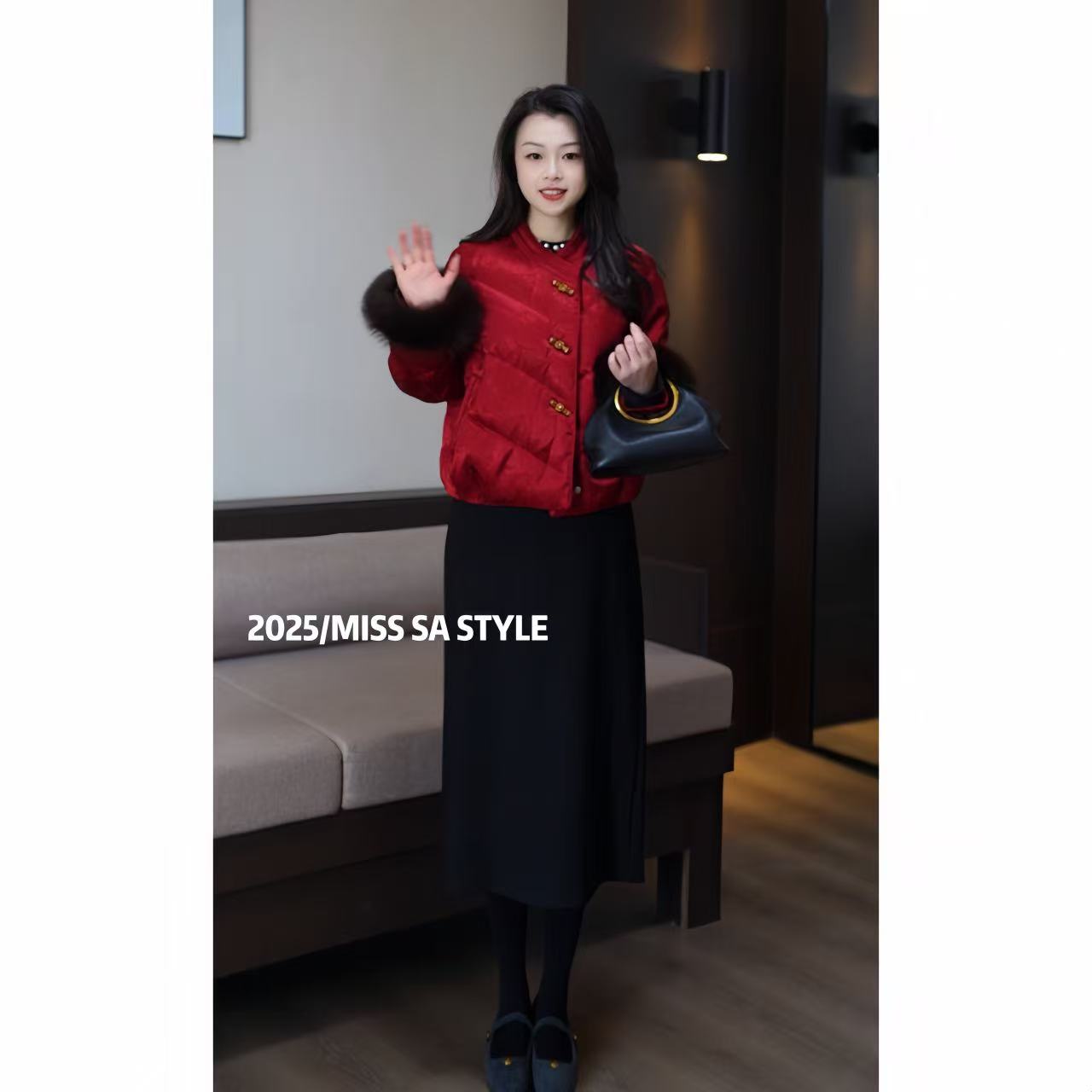 MISS SA 轻奢暗纹提花设计国风羽绒服冬季百搭羽绒外套SW25119739