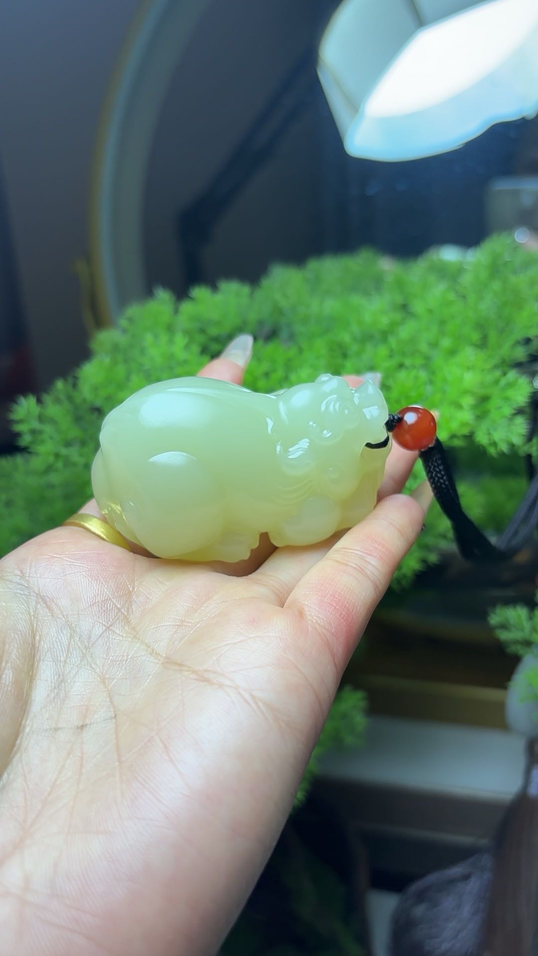 青海黄口料大貔貅手把可当摆件料子干净带绳子礼盒收藏品