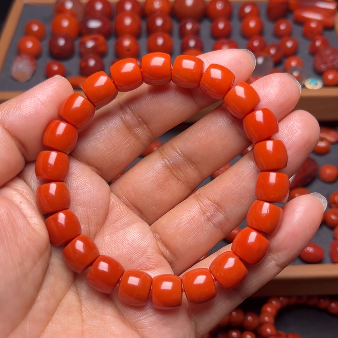 南红玛瑙配饰未镶嵌保山直切卡9.8mm手串