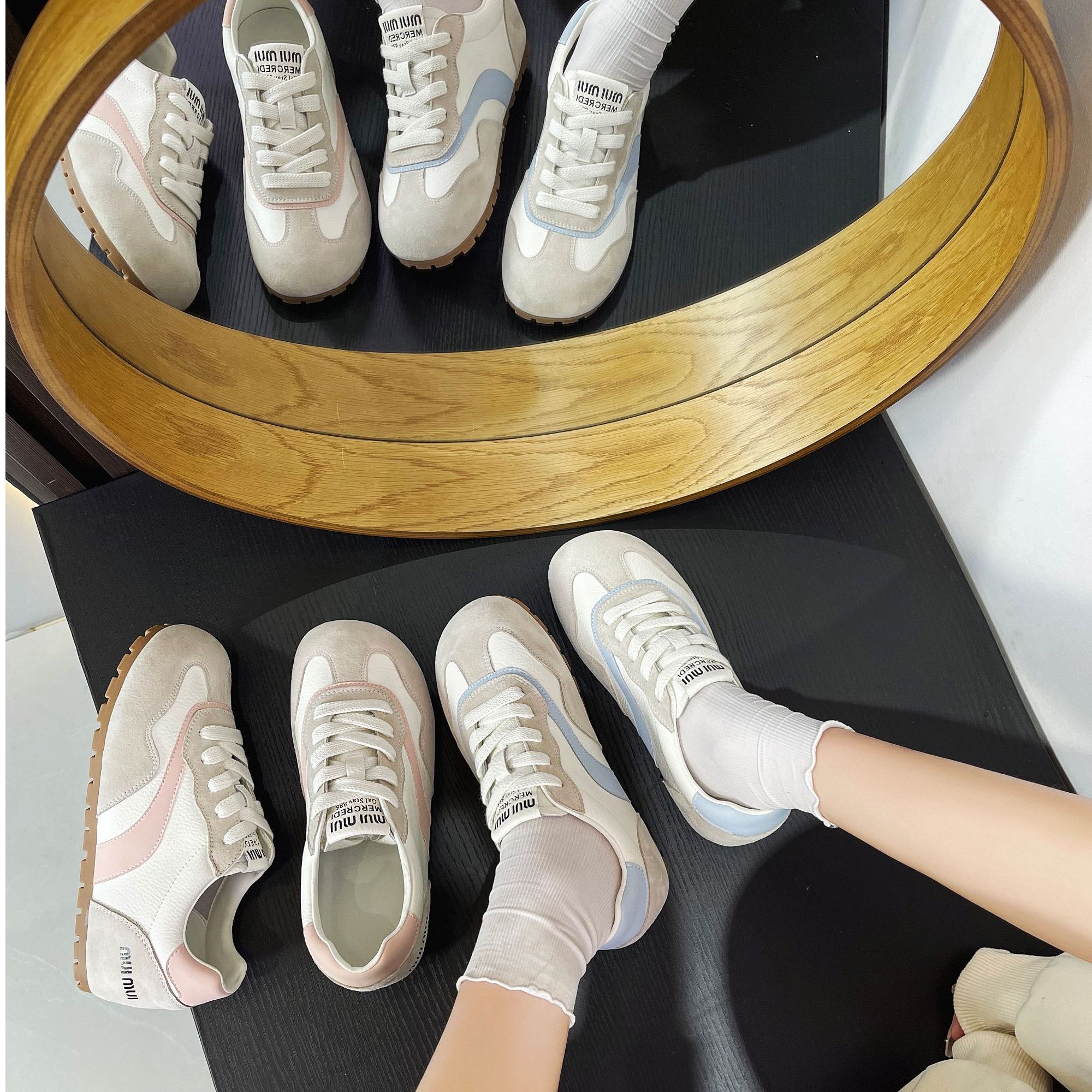 真皮德训女鞋2025春夏款舒适百搭平底轻便透气休闲运动鞋