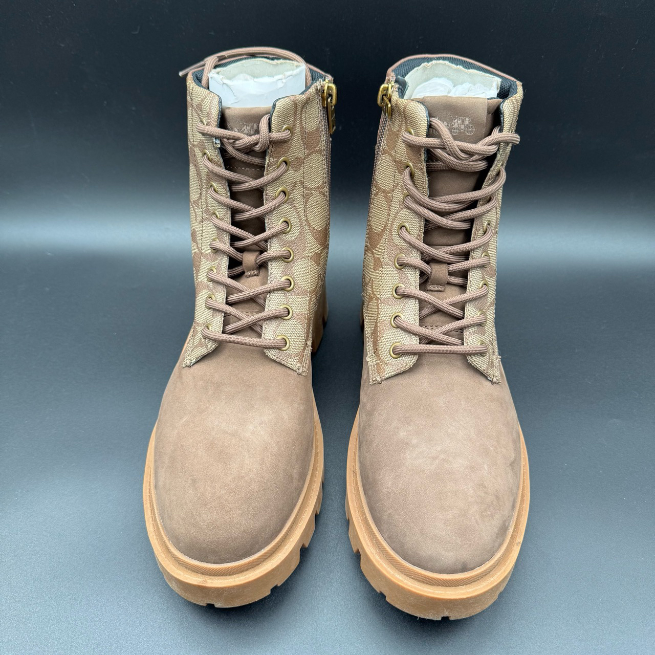 99新 COACH/蔻驰 棕色老花拉链马丁靴 41.5 42*2 45*3 46/99新/无