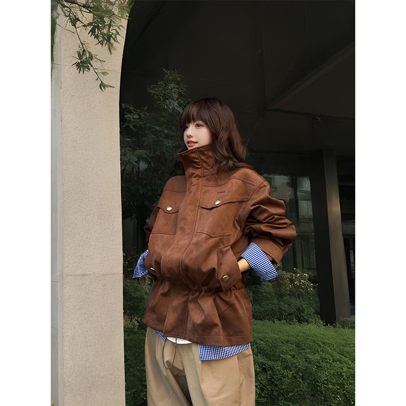 KSKM棕色工装外套女2025春秋新款美式巴恩风设计感小众雅丹夹克男